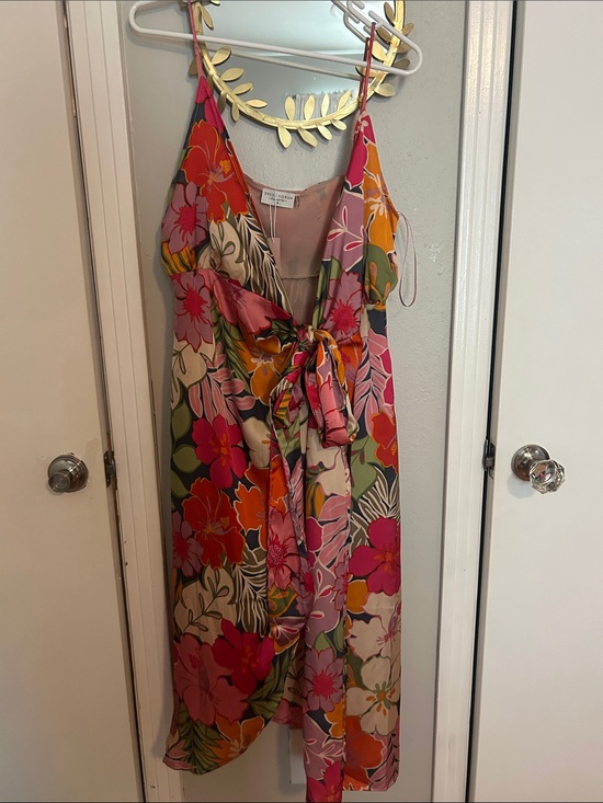 Dress Forum Dresses & Skirts - Floral Tie-Front Silk Slip Dress - Pink Multi